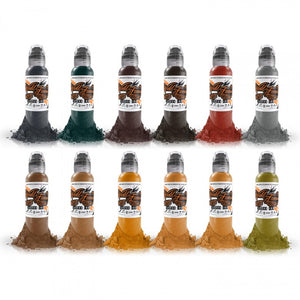 Complete Set of 12 World Famous Ink Earth Colour Set 30ml (1oz) - Ink Stop Consumables