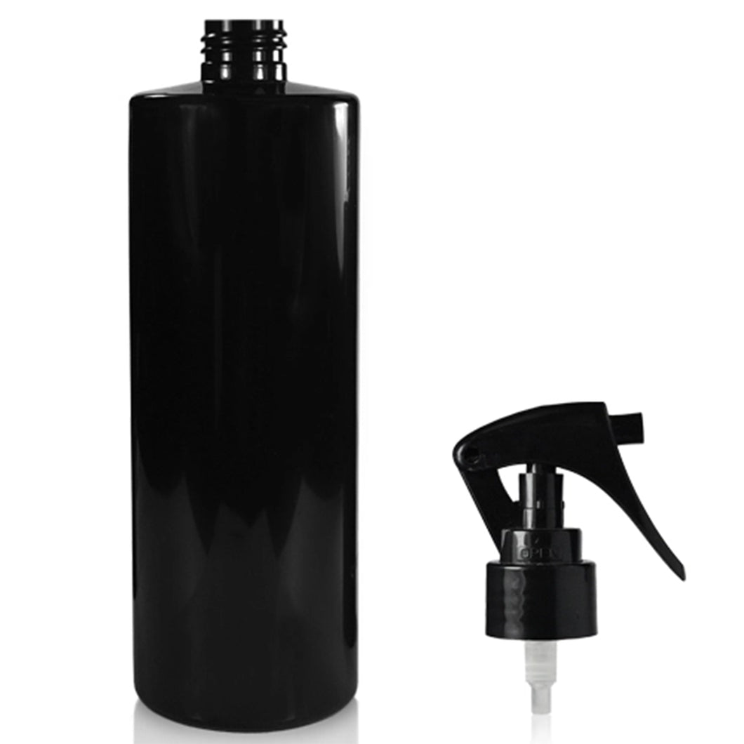 Glossy Black Plastic Bottle & Mini Trigger Spray 500ml