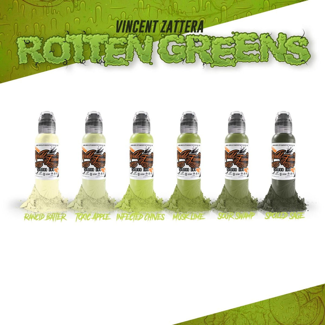 VINCENT ZATTERA ROTTEN GREENS 6 BOTTLE SET - 1OZ/30ML - WORLD FAMOUS INKS