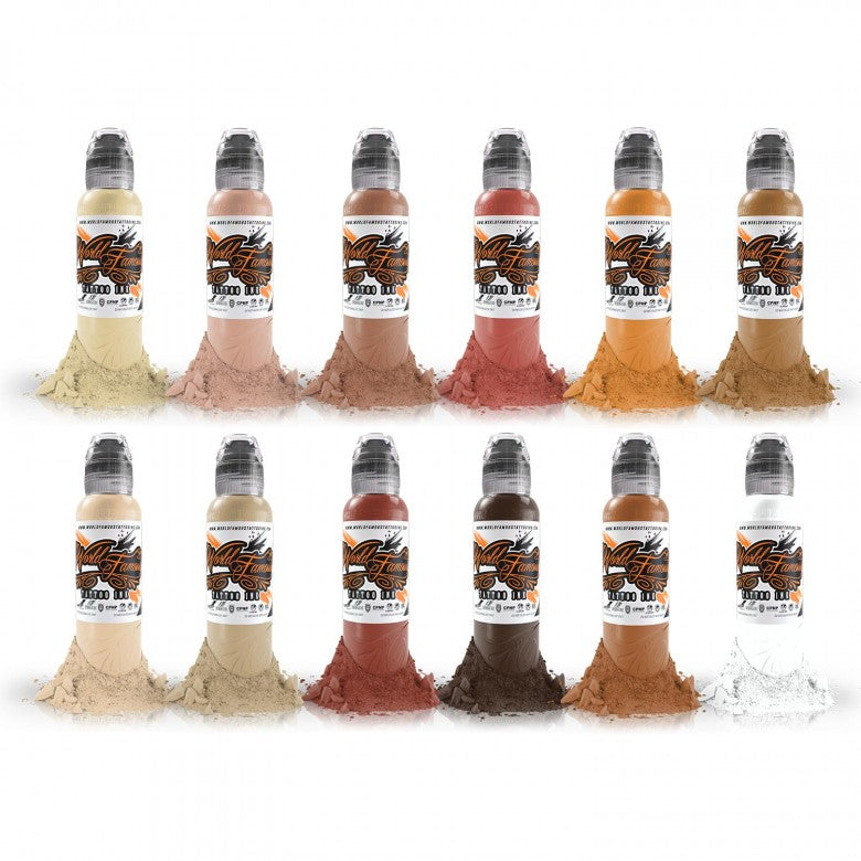 Complete Set of 12 World Famous Ink Skintone Colour Set 30ml (1oz) - Ink Stop Consumables