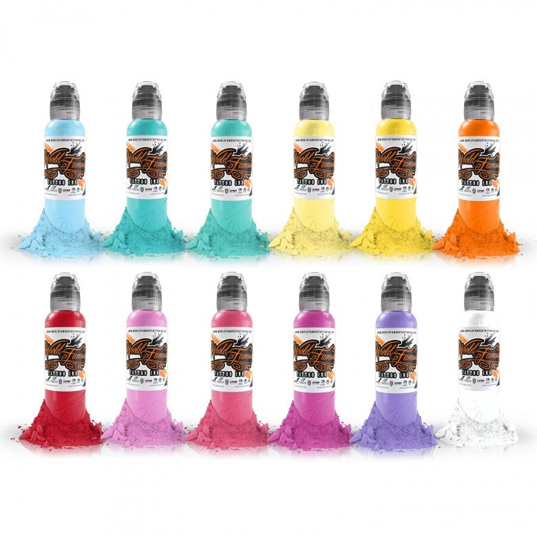 Complete Set of 12 World Famous Ink Pastel Colour Set 30ml (1oz) - Ink Stop Consumables
